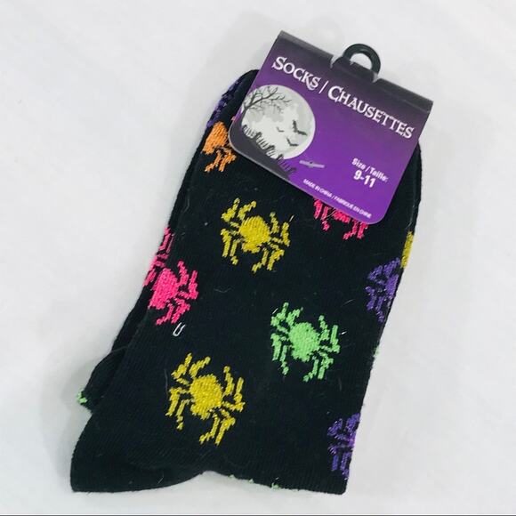 Halloween Sparkle Spider Socks Black Multi Color - Picture 1 of 3